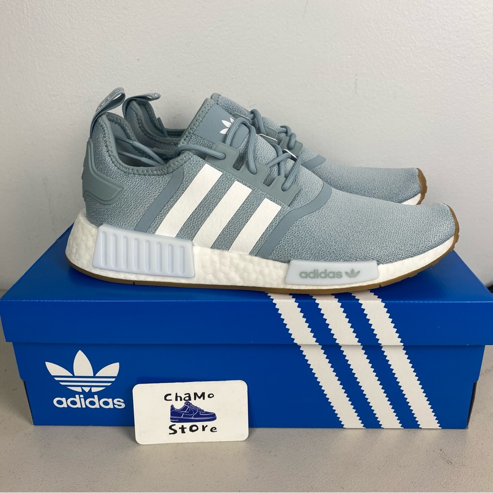 Adidas NMD R1 Athletic Magic Grey White Gum Running Boost Sneaker Men Sz 10.5